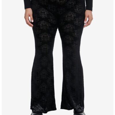 Social Collision Translucent Damask Velvet Flare Leggings Plus Size