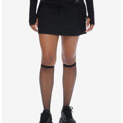 Social Collision Black Cargo Suspender Mini Skirt