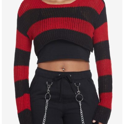 Social Collision Red & Black Bolero Girls Knit Sweater