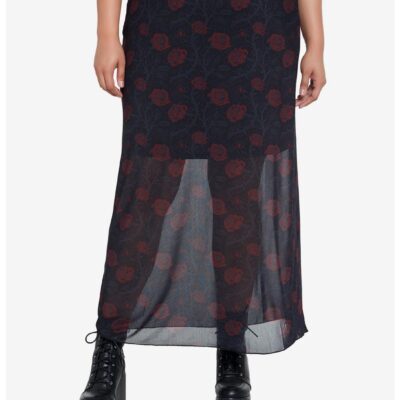 Red Rose Mesh Maxi Skirt Plus Size