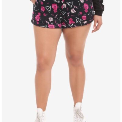 Harry Potter Deathly Hallows Floral Lounge Shorts Plus Size