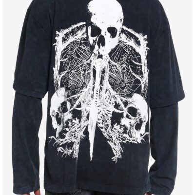 Spiderwebs & Skulls Oversized Twofer Long-Sleeve T-Shirt