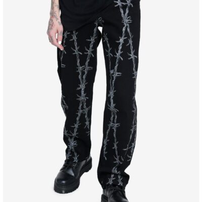 Black & Grey Barbed Wire Loose-Fit Jeans