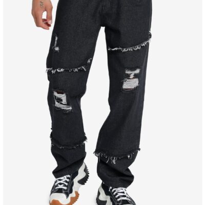 Black Destructed Denim Pants