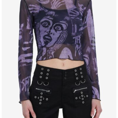 Misfits Allover Print Mesh Girls Long-Sleeve Top