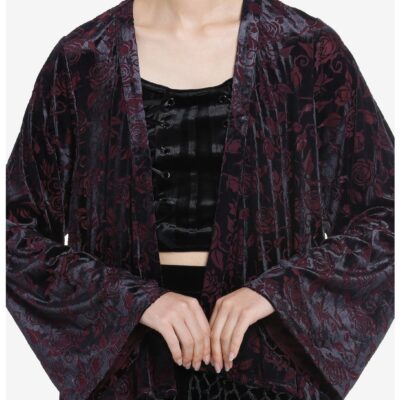 Cosmic Aura Purple Roses Burnout Velvet Girls Duster