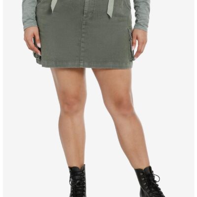 Army Green Hardware Strap Utility Skirt Plus Size