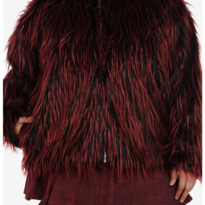 Social Collision Red & Black Faux Fur Girls Hoodie Plus Size