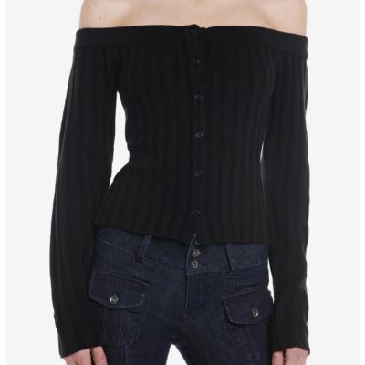 Social Collision Black Off-The-Shoulder Girls Knit Sweater