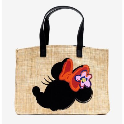 Disney Minnie Mouse Embroidered Bow Straw Tote Bag