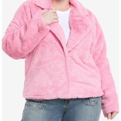 Sweet Society Pink Faux Fur Crop Girls Coat Plus Size