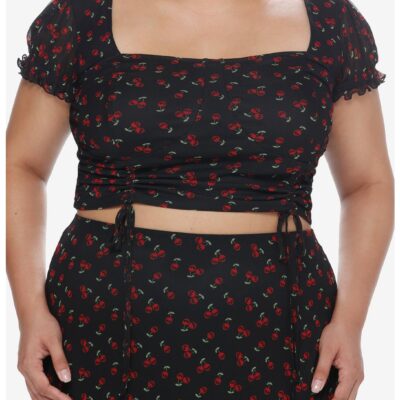 Social Collision Skull Cherry Ruched Girls Crop Top Plus Size