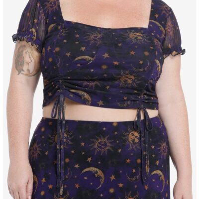 Cosmic Aura Celestial Ruched Girls Crop Top Plus Size