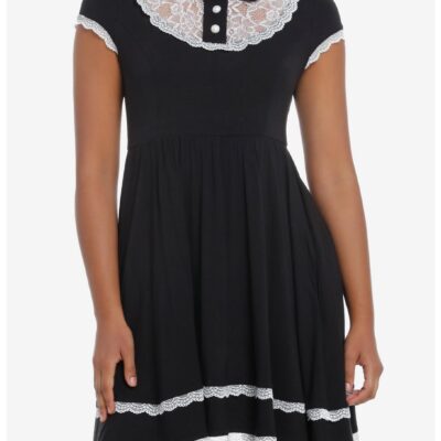 Sweet Society Black & White Lace Bib Babydoll Dress