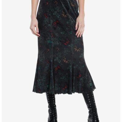 Thorn & Fable Butterfly Velvet Mermaid Midi Skirt