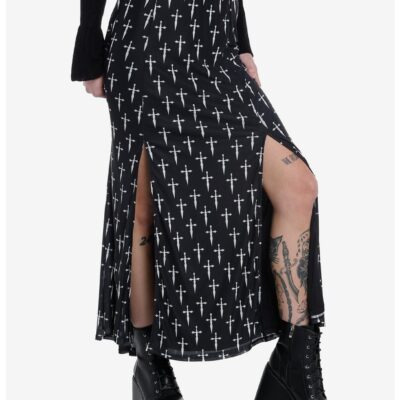 Social Collision Daggers Allover Print Front Slit Maxi Skirt