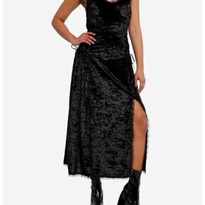 Black Velvet Lace-Up Cami Maxi Dress