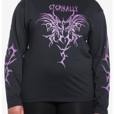 Black & Purple Eternal Butterfly Girls Long-Sleeve T-Shirt Plus Size