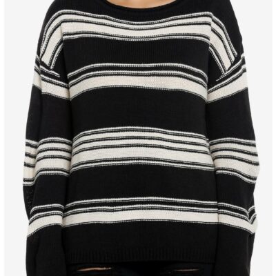 Black & Cream Stripe Boatneck Girls Knit Sweater