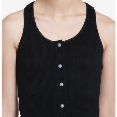 Black Lace Ribbed Girls Tank Top