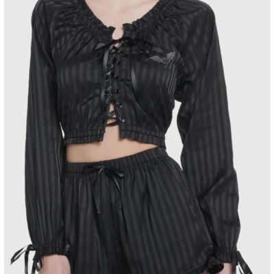 Goth Black Pinstripe Girls Lounge Top