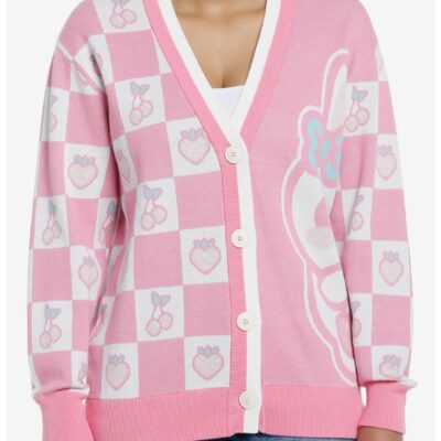 Sweet Society Pink Bunny Checkered Split Girls Cardigan