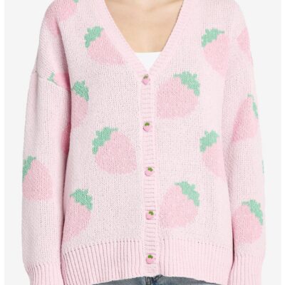 Sweet Society Pastel Pink Strawberries Girls Cardigan