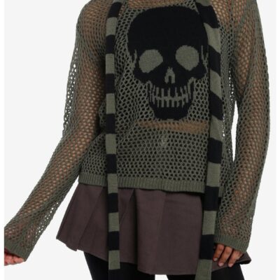 Social Collision Skull Girls Knit Sweater With Scarf