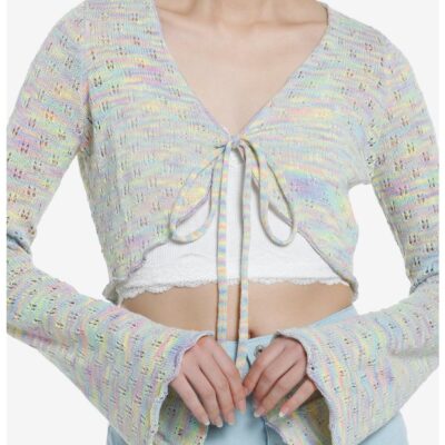 Thorn & Fable Pastel Rainbow Girls Bell Sleeve Knit Shrug