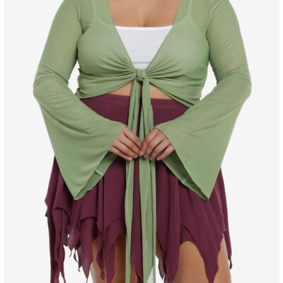 Thorn & Fable Green Mesh Girls Bell Sleeve Shrug Plus Size