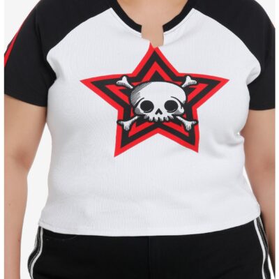 Social Collision Skull Stripe Girls Raglan Crop T-Shirt Plus Size