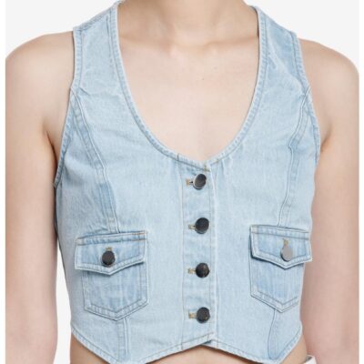 Social Collision Light Indigo Denim Girls Vest