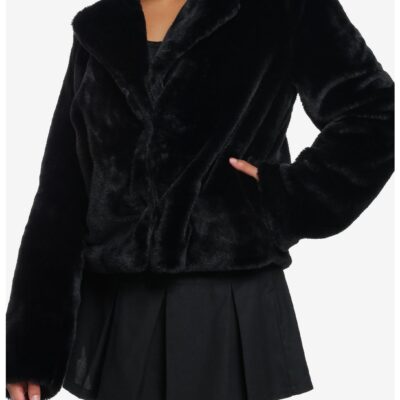 Cosmic Aura Black Faux Fur Girls Jacket