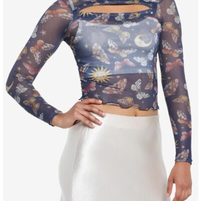 Cosmic Aura Celestial Butterfly Mesh Girls Long-Sleeve Top