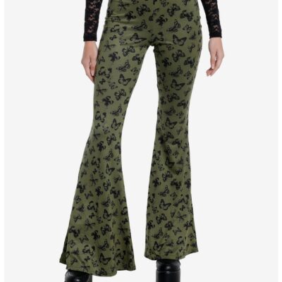 Thorn & Fable Green & Black Butterfly Flare Leggings