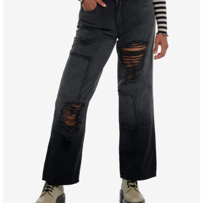 Black Washed & Distressed Girls Carpenter Pants