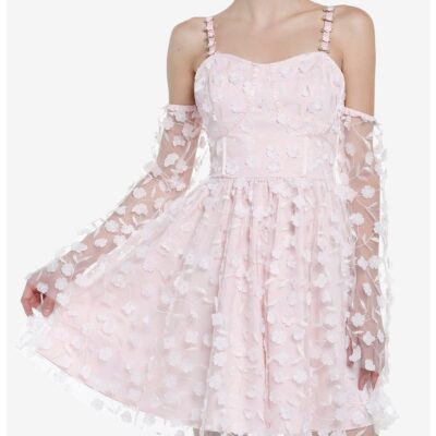 Thorn & Fable Pink Rosette Cold Shoulder Dress