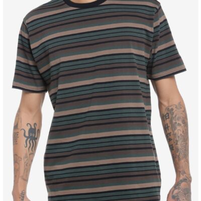 Thorn & Fable Brown & Dark Green Stripe T-Shirt