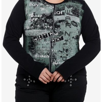 Social Collision Warning Graphic Girls Long-Sleeve Top Plus Size