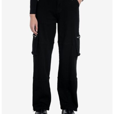 Black Zipper Wide Leg Cargo Pants