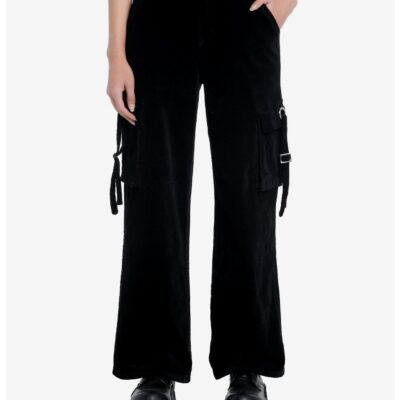 Black Corduroy Strap Carpenter Pants