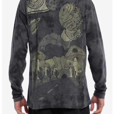 Outer Space Mushroom Creature Tie-Dye Long-Sleeve T-Shirt