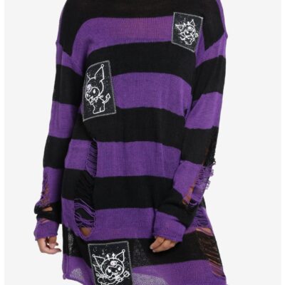 Kuromi Patches Stripe Girls Knit Sweater Dress