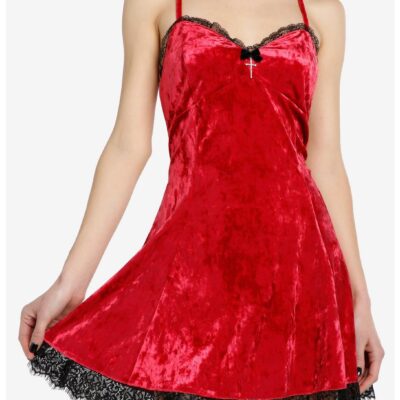 Social Collision Red Velvet Lace Slip Dress