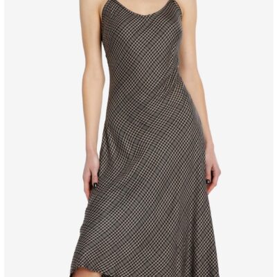 Social Collision Grey Plaid Midi Slip Dress