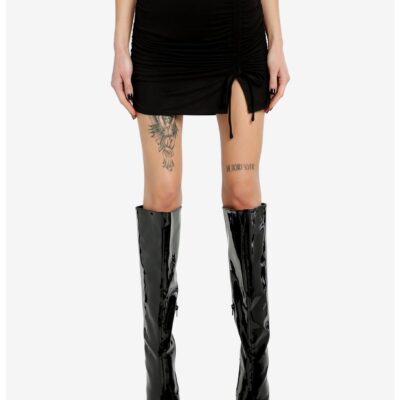 Cosmic Aura Black Ruched Mini Skirt