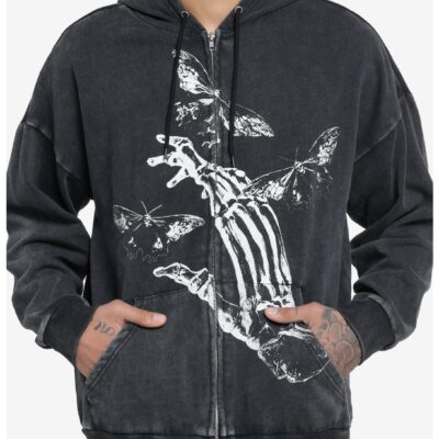 Cosmic Aura Skeleton Hand Moth Oversized Hoodie