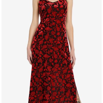 Social Collision Black & Red Roses Velvet Midaxi Dress