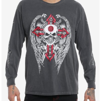 Winged Skull Cross Long-Sleeve T-Shirt