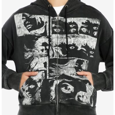 Social Collision Faces Washed Girls Hoodie